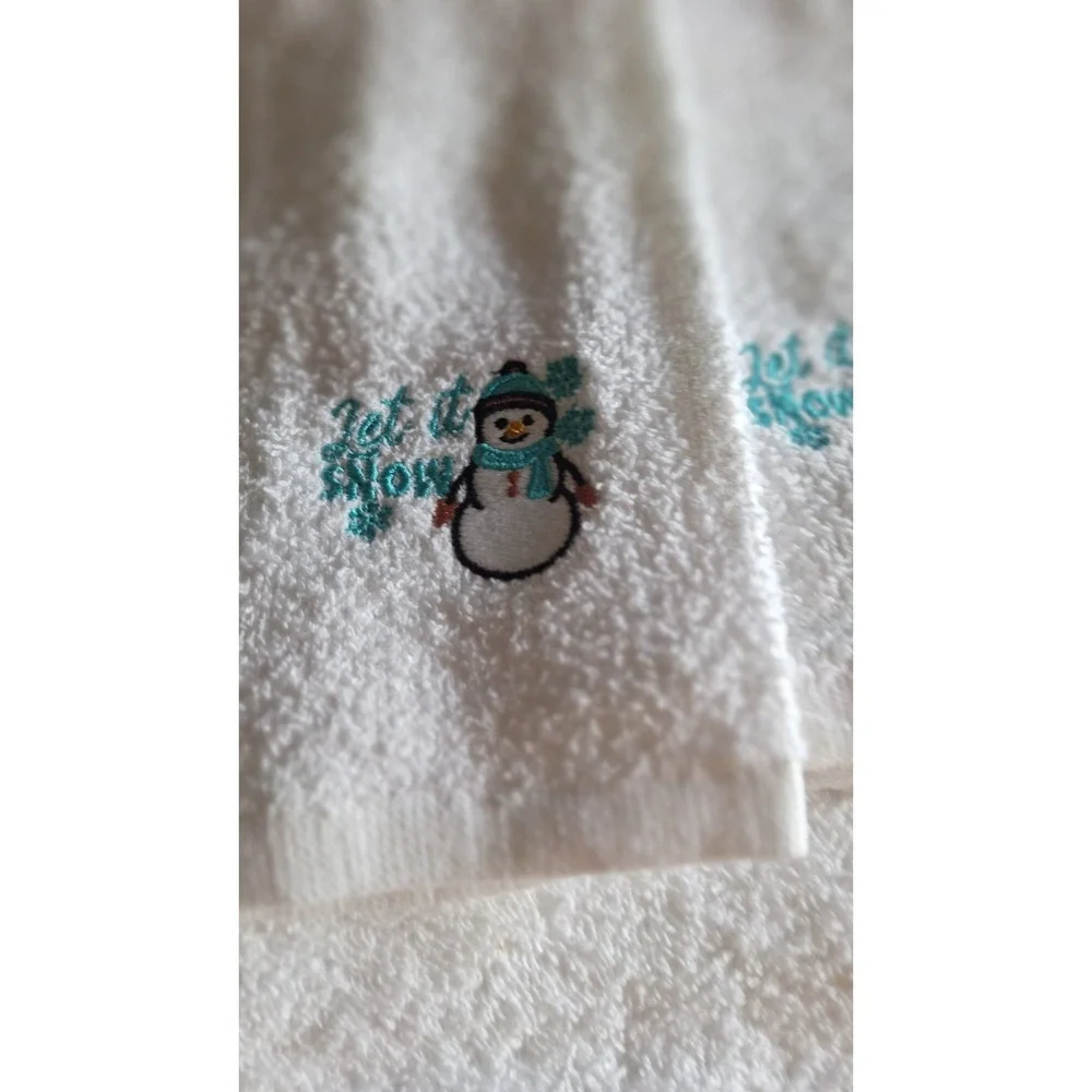 SNOWMAN EMBROIDERED BATH TOWEL SET 3 PIECE CHRISTMAS HOLIDAY BATHROOM